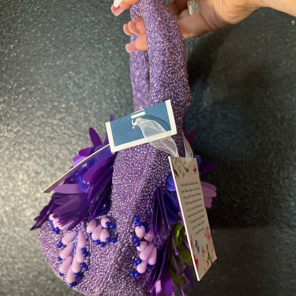 💚💜MADE IN INDIA-Purple Floral Beaded Handbag  Tik Tok Viral NWT💜💚 - Picture 11 of 14